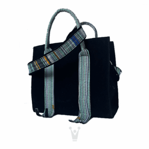 Handmade Vegan Leather Satchel with African Print Woven Strap