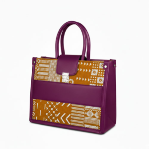 Classic Ankara Leather Handbag (Purple/Brown)