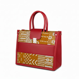 Classic Ankara Leather Handbag (Red/Brown)